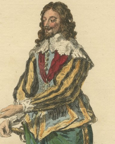 King Charles I in 1630, Caroline Court Costume, Jefferys Costume Print, 1757, close-up 1