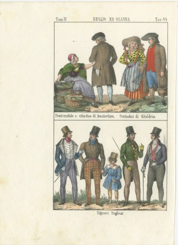 Amsterdam Fishwife, Gelderland Peasants and English Gentlemen, Lithograph, 1842, view 2