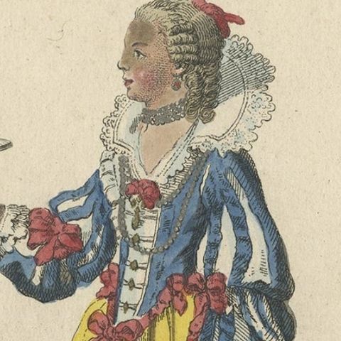 Original Colored Copper Engraving of a Lady from Spain in a 1620 Costume, 1805, close-up 2