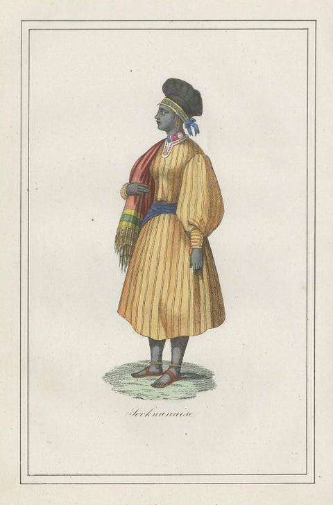Sierra Leone Woman Costume Print, Antique Hand-Colored Lithograph, 1854, close-up 5