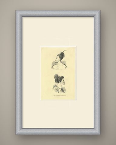 Types of the Natives of New Zealand, Antique Wahlen Costume Print, 1843-1844, shown framed