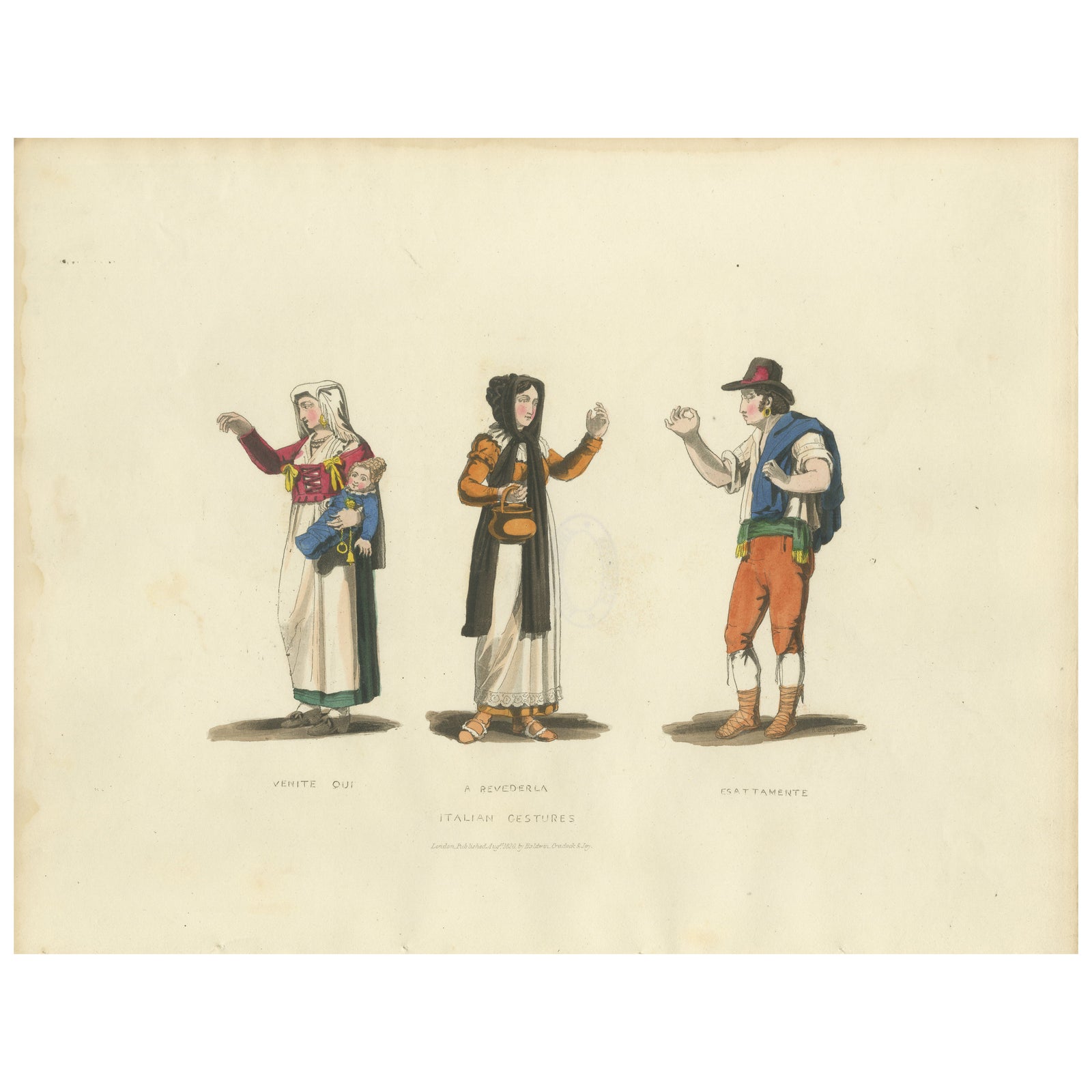 Italian Gestures: Traditional Costumes and Body Language, 1820s Engraving