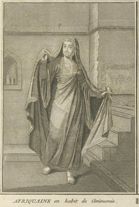 African and Moorish Women in Traditional Dress, Rare 1734 Costume Engraving, close-up 5