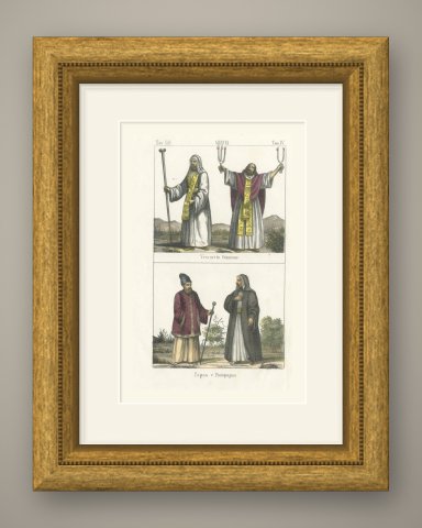 Greek Orthodox Bishops Officiating with a Papas and Protopapas, 1842, shown framed