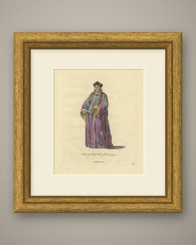 Habit of King Henry VII in 1490, Hand Colored Jefferys Costume Plate, 1757, shown framed
