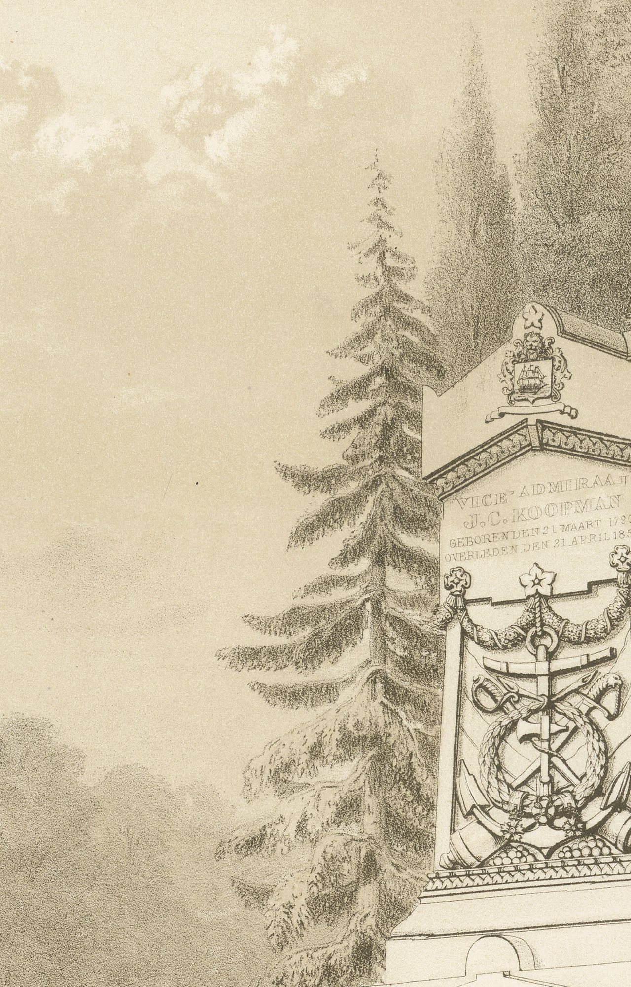 Koopman Monument, Utrecht Cemetery, Dutch Architecture Print, Leliman, 1865-1866, view 3
