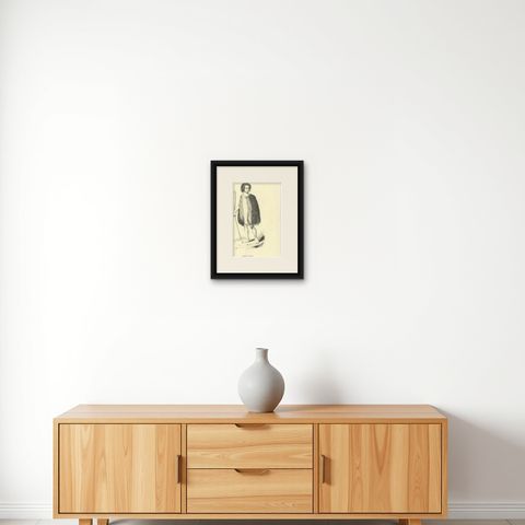 Souraki Warrior, Antique Wahlen Costume Print, 1843-1844, shown framed on a wall