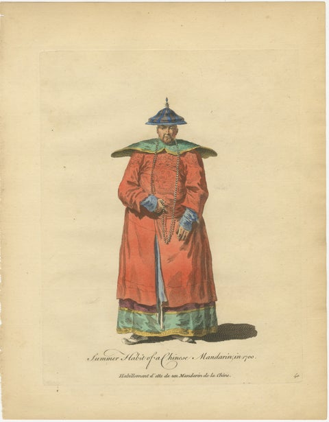 Chinese Mandarin Official in Light Summer Robes, Antique Costume Print, 1749