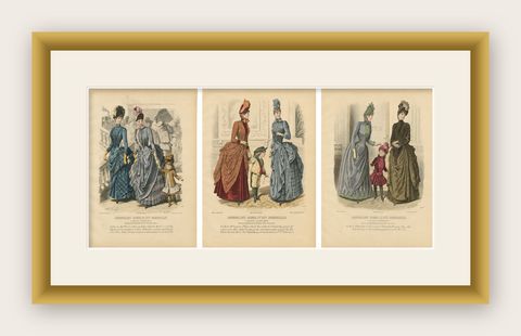 Set of 3 Antique French Fashion Plates, Paris Ladies & Children Scenes, c.1880, shown framed