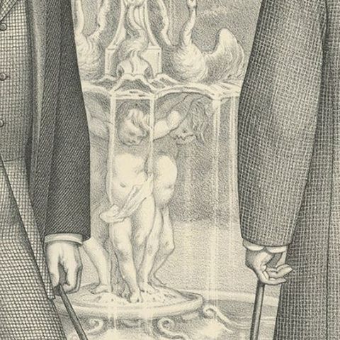 Antique Decorative Print of Men's Fashion, c.1890, close-up 2