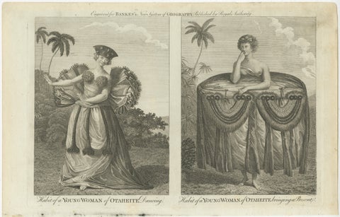 Tahitian Costume Engraving Pair, Otaheite Women, Pacific Voyages, c.1790, view 2