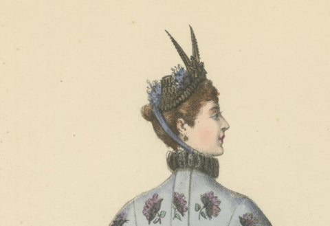 Victorian Elegance in Detail: A Fashion Lithograph by L. Michau, 1889, close-up 4