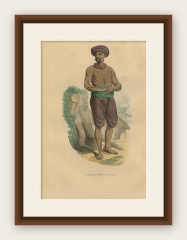 Indostan People's Traditional Attire Depicted in Wahlen's 19th Century Litho, shown framed