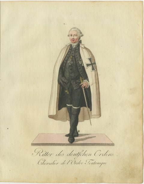 Knight of the Teutonic Order: 1791 Hand-Colored Engraving in Ceremonial Dress, view 2
