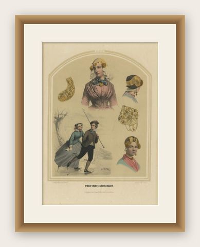 Antique Costume Print of the Province of Groningen by Uberfeldt, 1857, shown framed