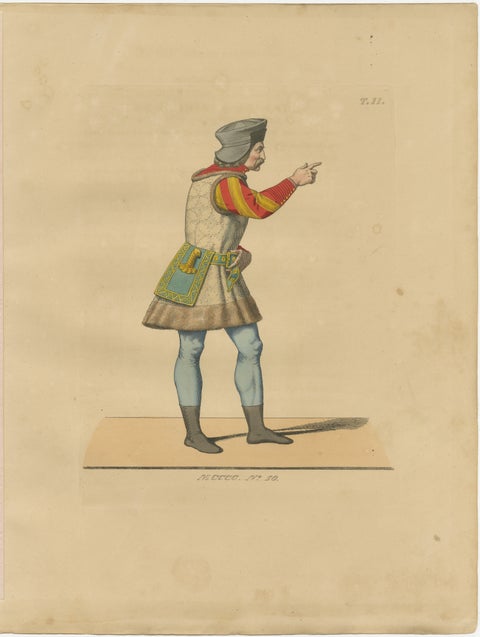 Swiss Guard Costume, Antique Hand-Colored Lithograph by Bonnard, 1845, view 2