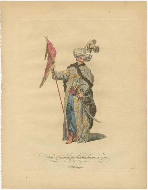 Antique Ottoman Costume Prints Pair, Standard Bearer & Turkish Priest, 1749, view 2