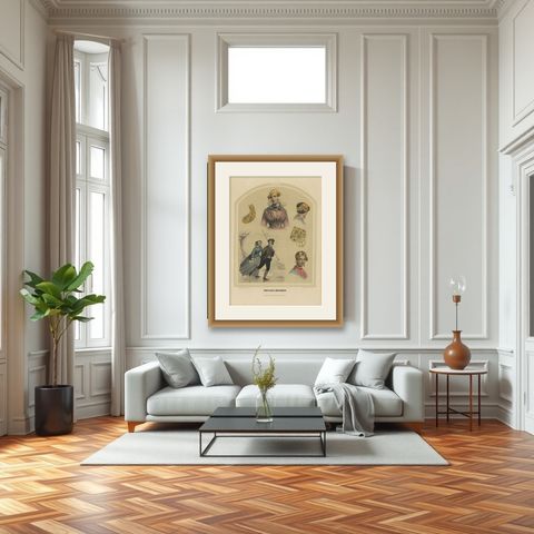 Antique Costume Print of the Province of Groningen by Uberfeldt, 1857, shown framed in a room