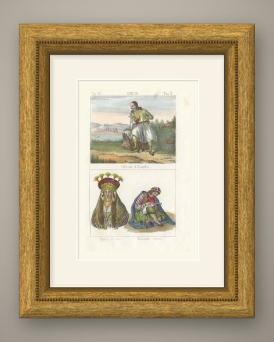Officer of Nauplia with a Greek Bride and a Greek Merchant, Lithograph, 1842, shown framed