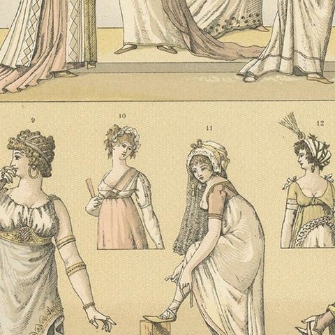 Pl. 124 Antique Print of French 18th Century Women's Costumes by Racinet, close-up 2