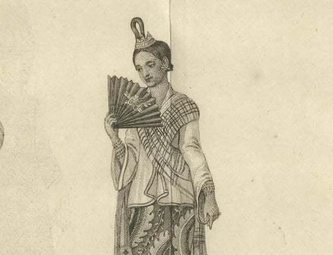 Burmese Minister & Wife in Ceremonial Dress, Antique Costume Print, c.1800, close-up 4