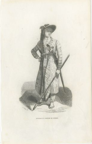 Javanese Man in War Dress, Antique Wahlen Costume Print, 1843-1844, view 2