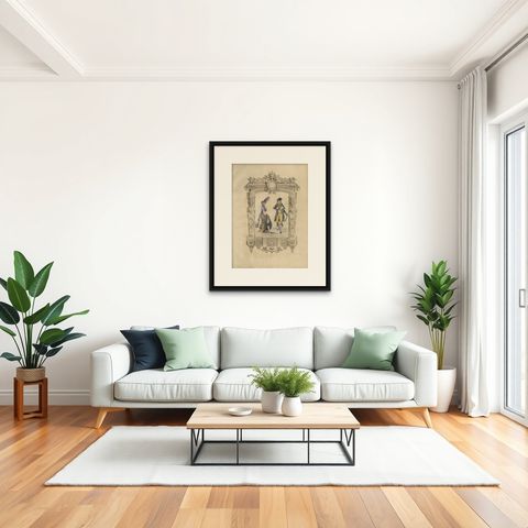 French Directoire Period Costume Lithograph, 1794, Published 1847, shown framed in a room