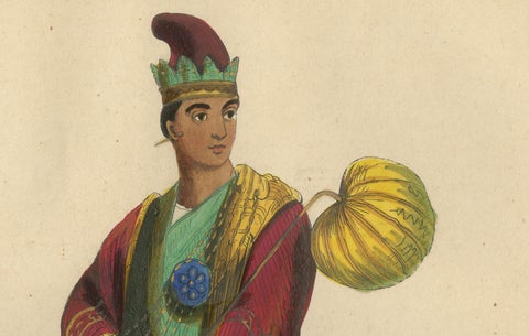 Exquisite 1844 Handcoloured Lithographs of Noble Birmans from Myanmar, close-up 4