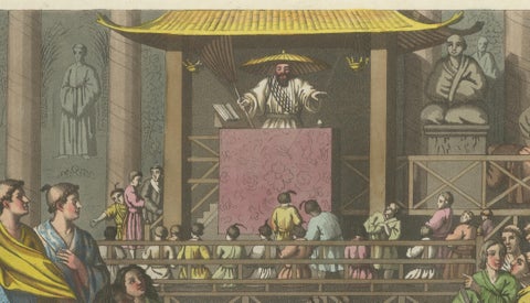 Japanese Preacher in Temple, Ferrario Costume Print, Hand-Colored c.1815, close-up 3