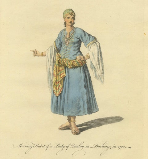 Barbary Ladies in Morning and Ceremonial Dress in 1700, Costume Engravings, 1749, close-up 1