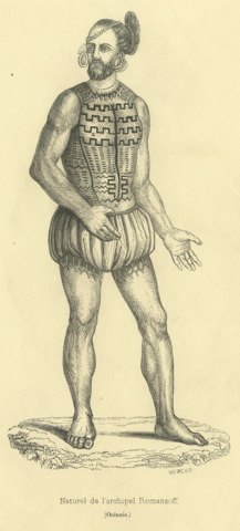 Native of the Romanzoff Archipelago, Antique Wahlen Costume Print, 1843-1844
