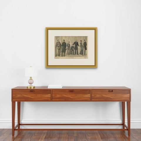Original Antique Fashion Print, Published in March, 1882, shown framed on a wall