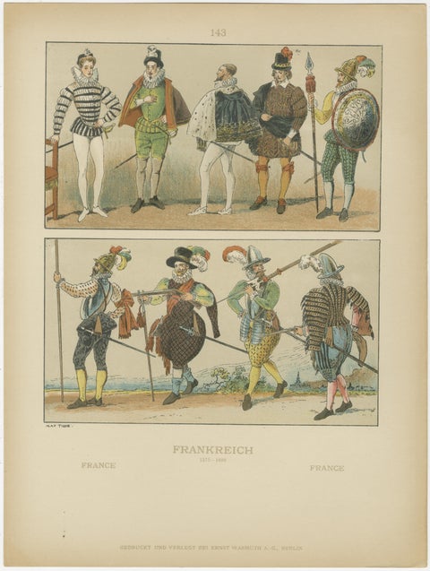 French Renaissance Costumes 1500s, Set of 6 Antique Prints, Published in 1880, view 7
