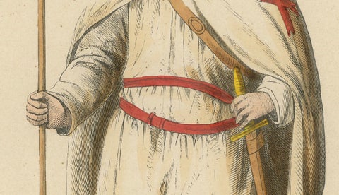 Templar in War Attire with Staff, Costume Di Moyen Age, 1847, close-up 2
