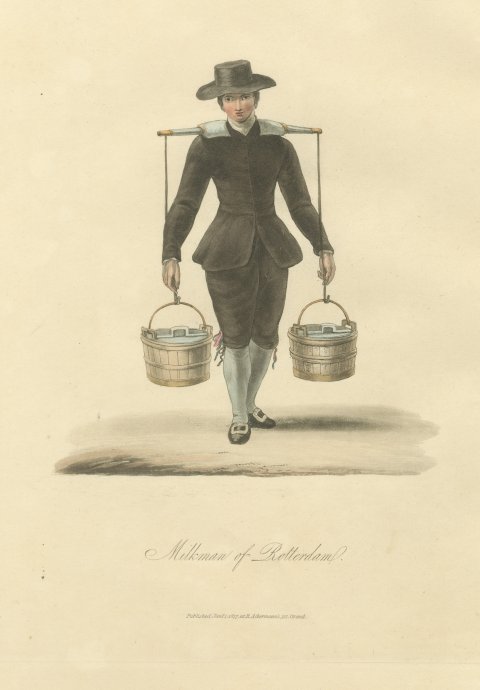 Milkman of Rotterdam with his Yoke, Antique Ackermann Print, 1817