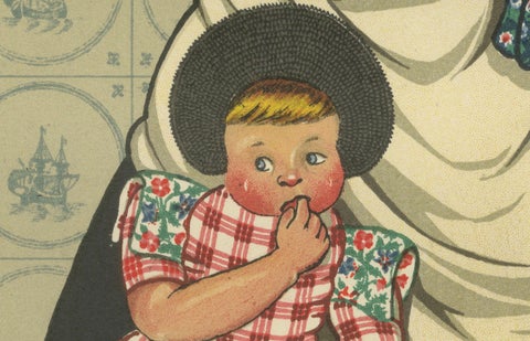 Spakenburg Women’s Working Dress with Children, Dutch Costume Print 1932, close-up 4
