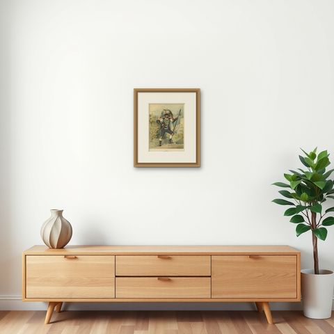 Original Costume Print of South Tyrol, Austria, a Merana Vineyard Keeper, 1870, shown framed on a wall