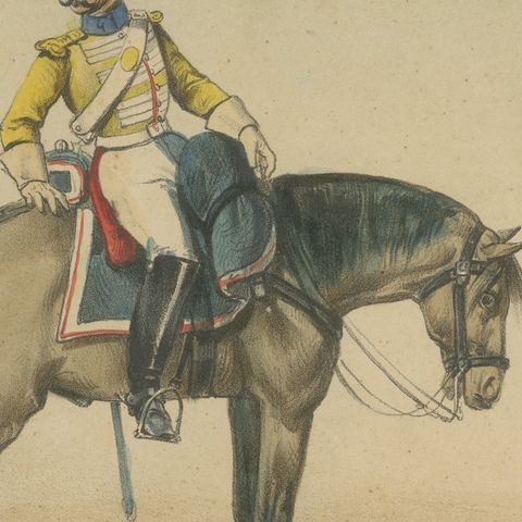 Spanish Cavalry Lithograph by José Villegas: Lancer and Officer, 1861, close-up 3