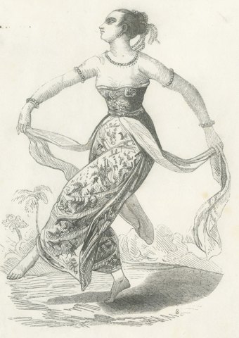 Female Dancer in Java, Antique Wahlen Costume Print, 1843-1844