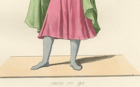 Historic Costume Print 1845, Renaissance Youth in Tunic and Cloak, close-up 1