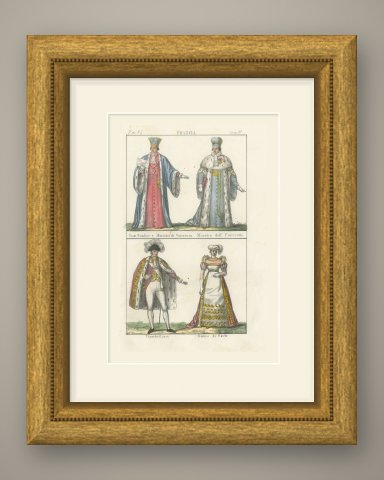 French Court Dress, Grand Judge, Master of the University and Court Lady, 1842, shown framed