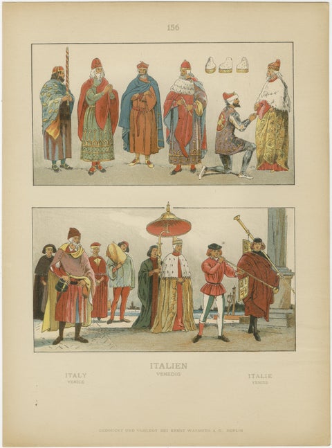 Venice 16th-Century Costumes, Doge and Nobility, Antique Wasmuth Plate (c.1880), view 2