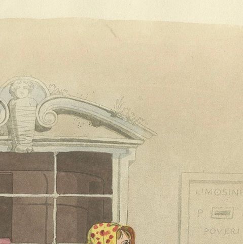 Costume Print: Women and Children in Pisa, 1820s Hand-Colored Engraving, close-up 6