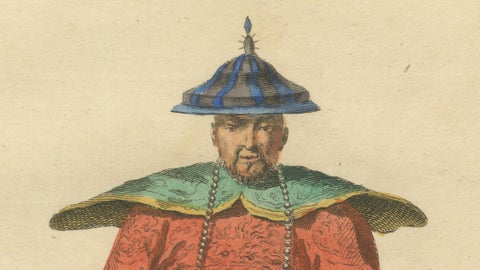 Chinese Mandarin Official in Light Summer Robes, Antique Costume Print, 1749, close-up 5