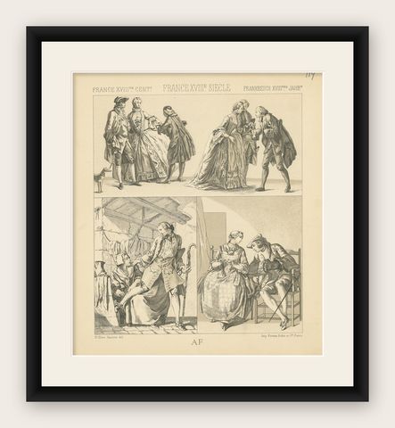Pl. 119 Antique Print of French 18th Century Costumes by Racinet, 'circa 1880', shown framed