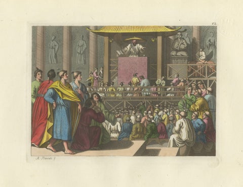 Japanese Preacher in Temple, Ferrario Costume Print, Hand-Colored c.1815