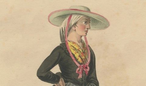 Upper Austria Folk Costume Pair, Antique Hand-Colored Lithographs, Vienna 1825, close-up 1