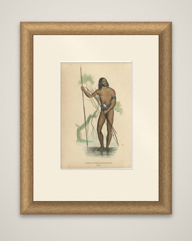 Antique Costume Print of a Native of Marianna Island by Wahlen, 1843, shown framed