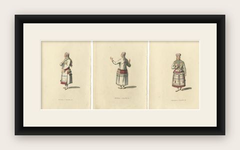 Ethnic Elegance: The Mordvin Attire of 19th-Century Russia Engraved, 1814, shown framed