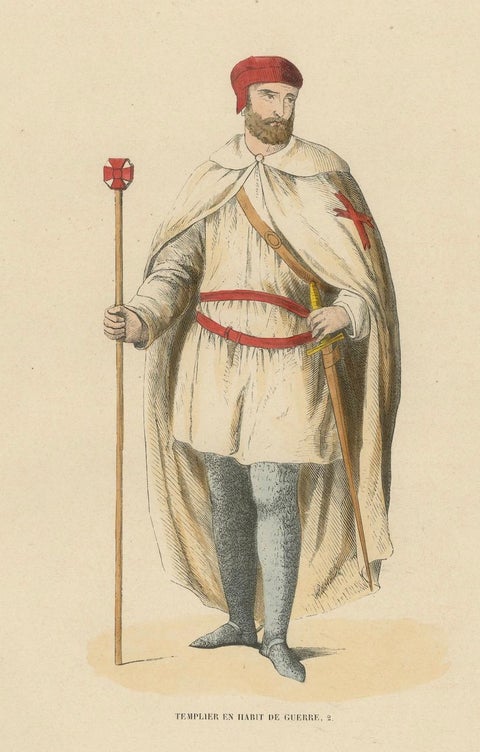 Templar in War Attire with Staff, Costume Di Moyen Age, 1847, close-up 4